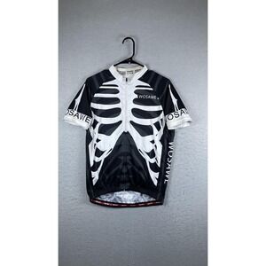 WOSAWE Skeleton Cycling Jersey Mens Large Black White‎ Full Zip Short Sleeve